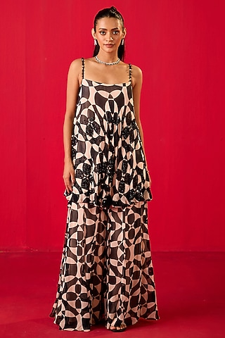Black & White Georgette Printed Co-Ord Set by Rouble Vohra D