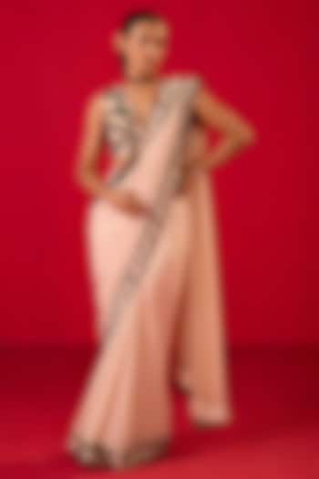 Off-White Georgette Sequin Embroidered Draped Wedding Saree Set by Rouble Vohra D at Pernia's Pop Up Shop