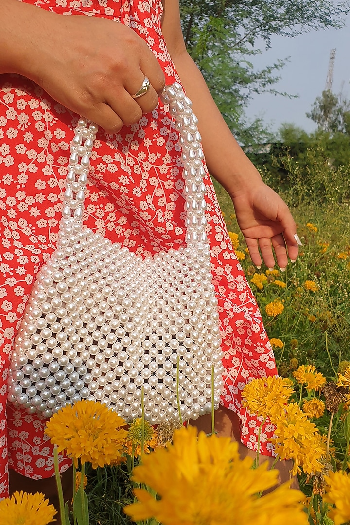 White Faux Pearl Handbag by Rubilon at Pernia's Pop Up Shop