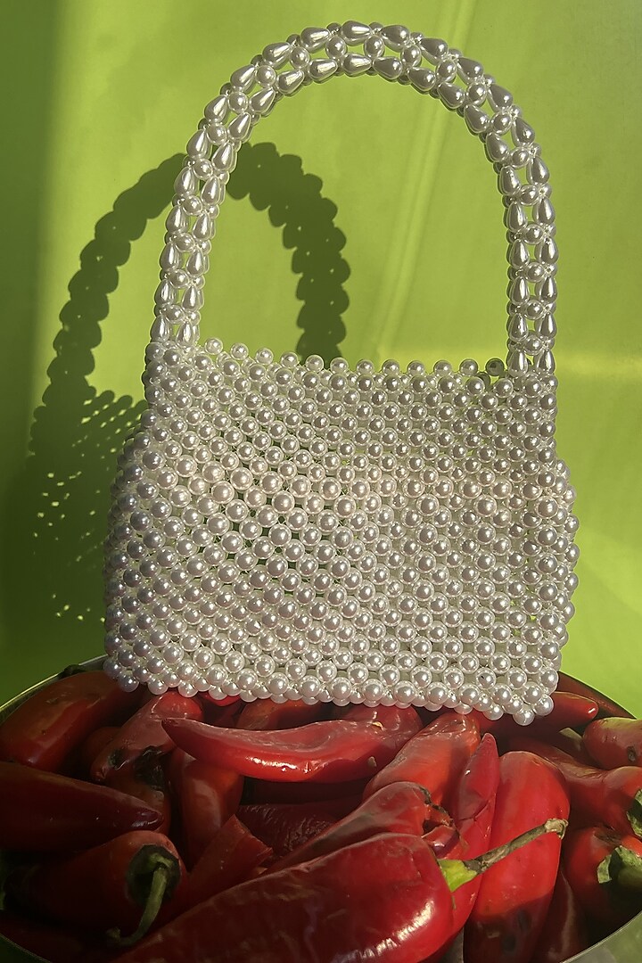 White Faux Pearl Handbag by Rubilon at Pernia's Pop Up Shop