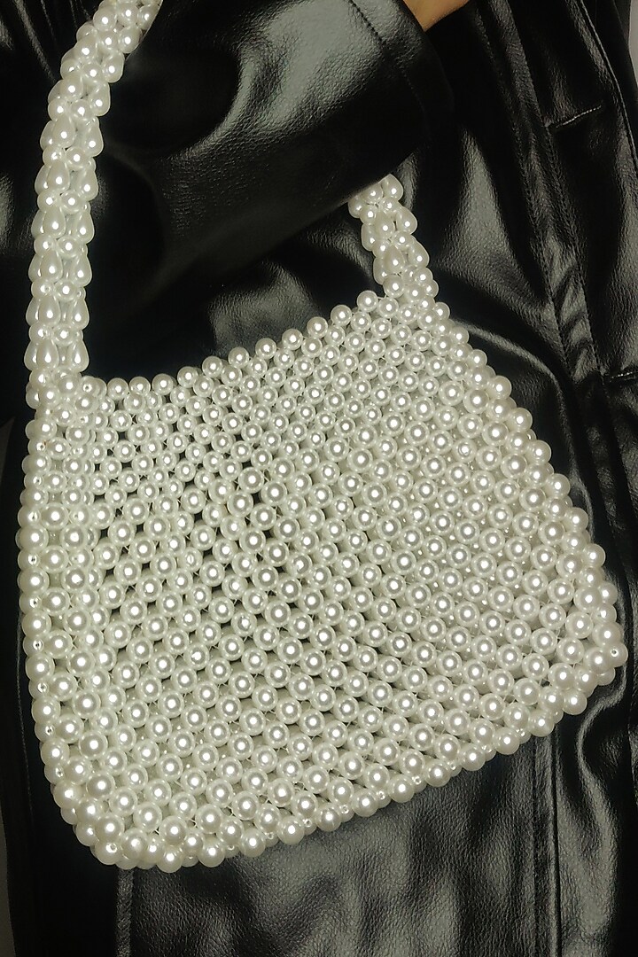 White Faux Pearl Handbag by Rubilon at Pernia's Pop Up Shop