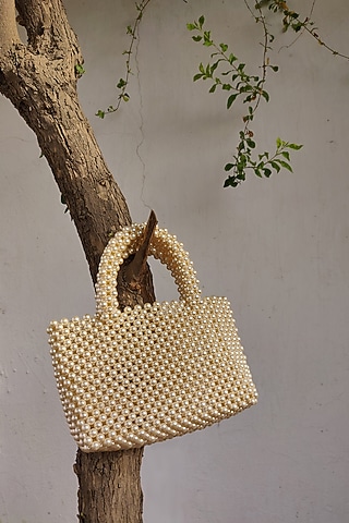Nude Faux Pearl Handbag by Rubilon