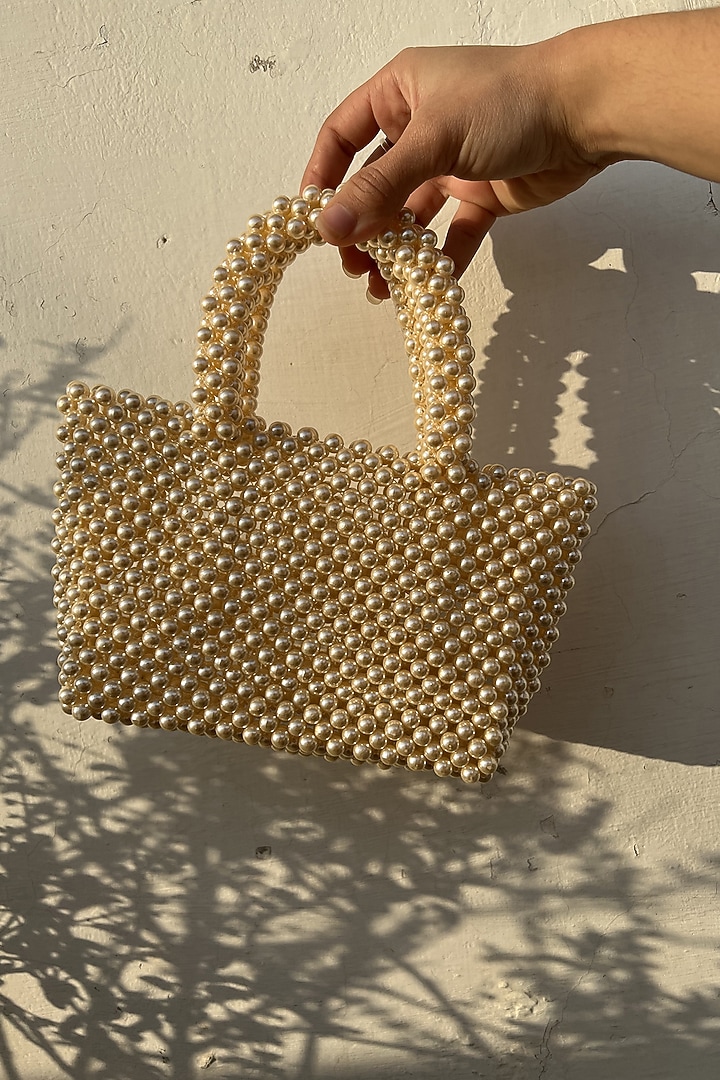 Nude Faux Pearl Handbag by Rubilon at Pernia's Pop Up Shop