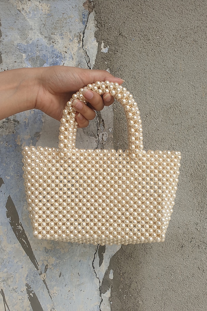 Nude Faux Pearl Handbag by Rubilon at Pernia's Pop Up Shop