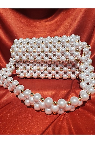 White Faux Pearl Shoulder Bag by Rubilon