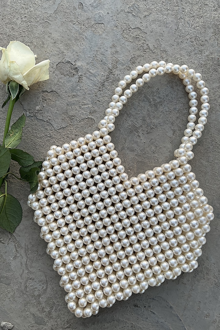 White Faux Pearl Heart-Shaped Bag by Rubilon