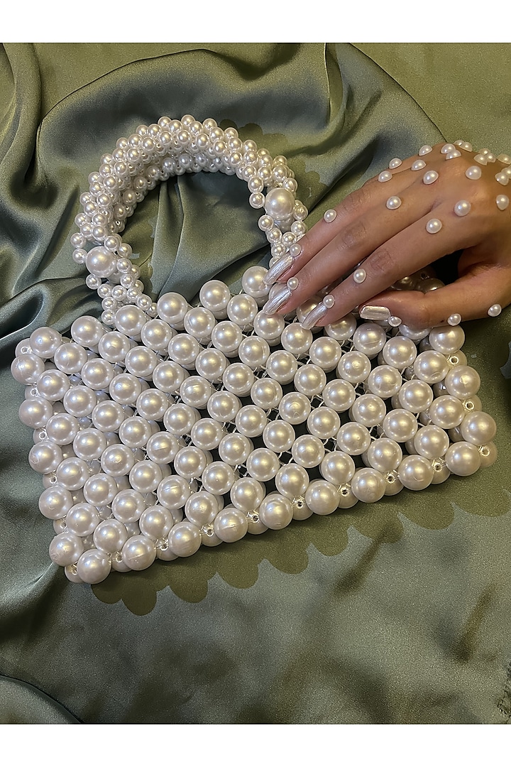 White Faux Pearl Handbag by Rubilon at Pernia's Pop Up Shop