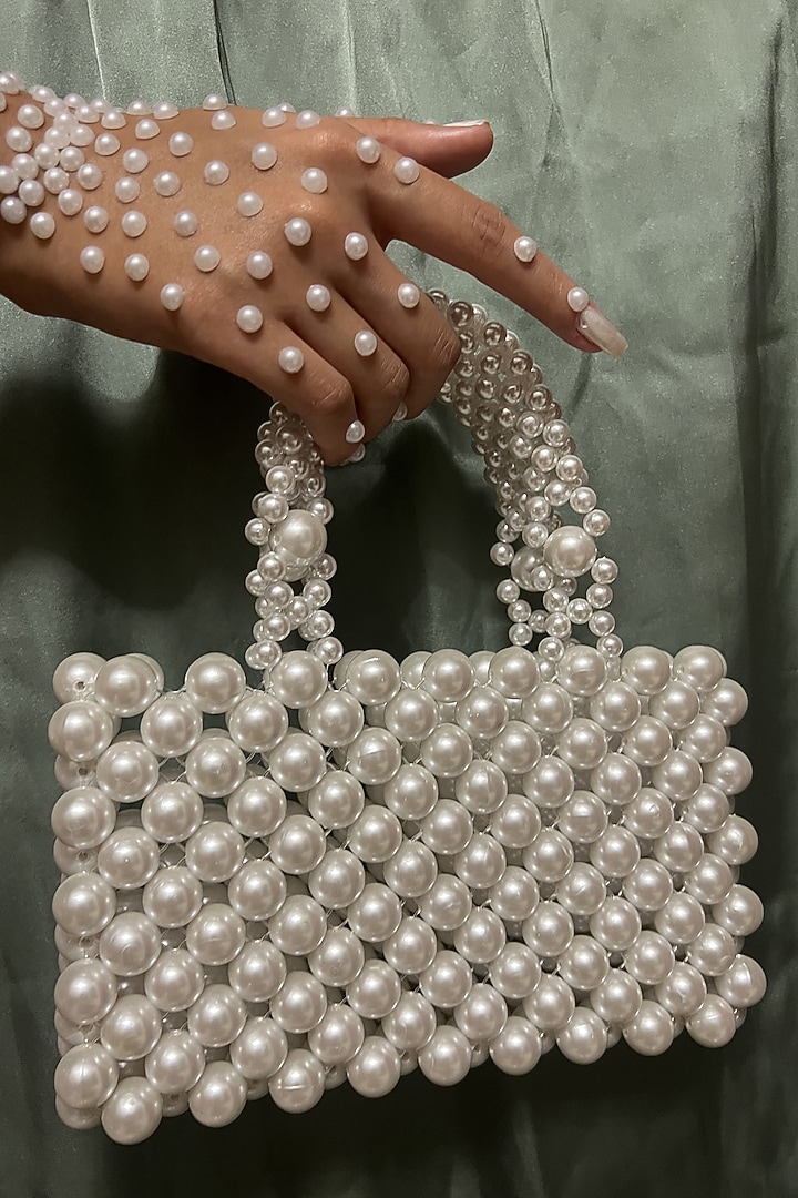 White Faux Pearl Handbag by Rubilon at Pernia's Pop Up Shop