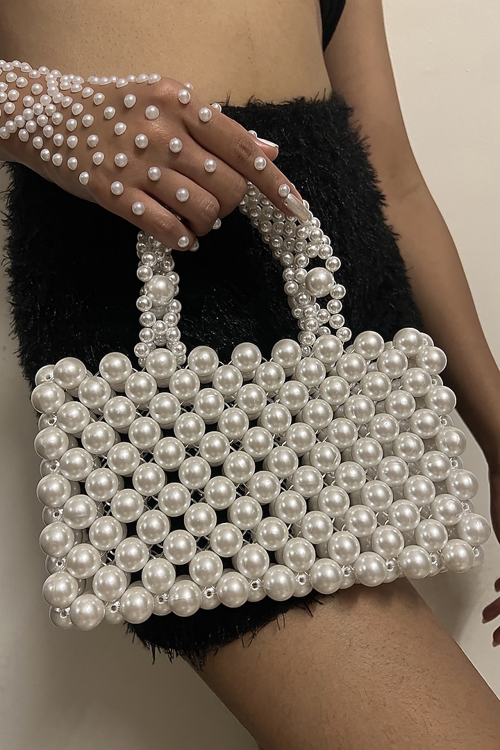 White Faux Pearl Handbag by Rubilon at Pernia's Pop Up Shop