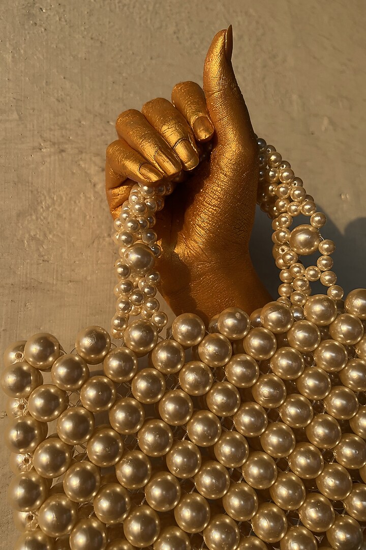 Nude Faux Pearl Handbag by Rubilon at Pernia's Pop Up Shop