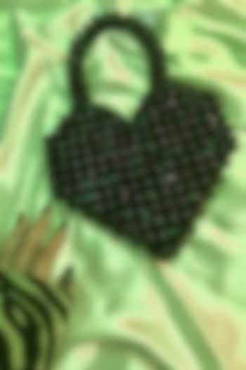 Black Glass Crystal Beaded Heart-Shaped Bag by Rubilon