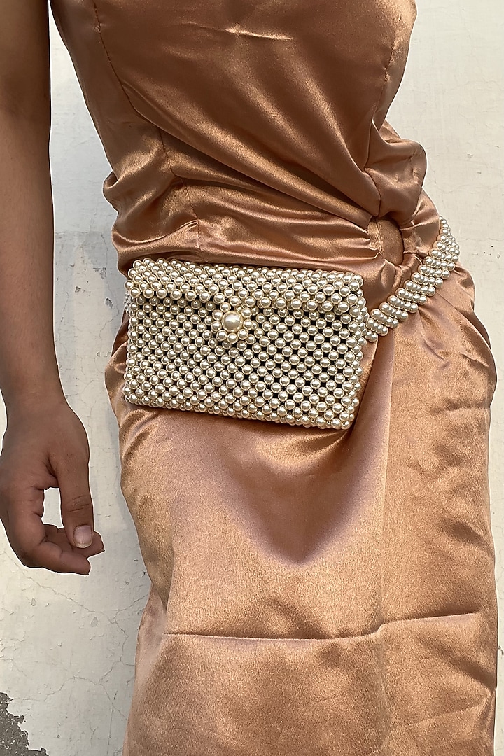 Nude Faux Pearl Waistbag by Rubilon at Pernia's Pop Up Shop