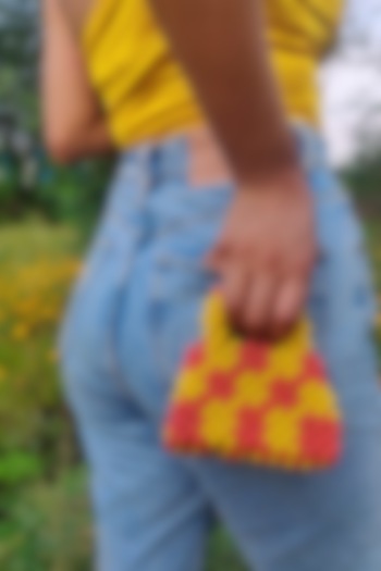 Yellow & Red Acrylic Beaded Handbag by Rubilon