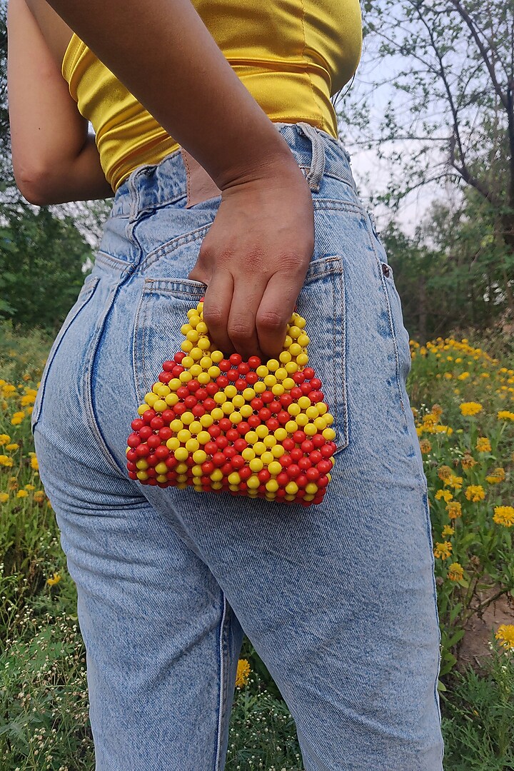 Yellow & Red Acrylic Beaded Handbag by Rubilon at Pernia's Pop Up Shop