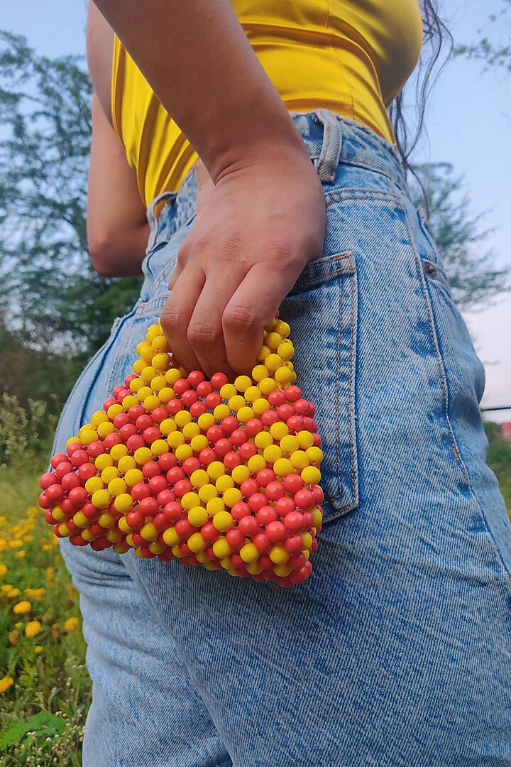 Yellow & Red Acrylic Beaded Handbag by Rubilon at Pernia's Pop Up Shop