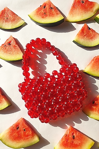 Red Acrylic Beaded Handbag by Rubilon