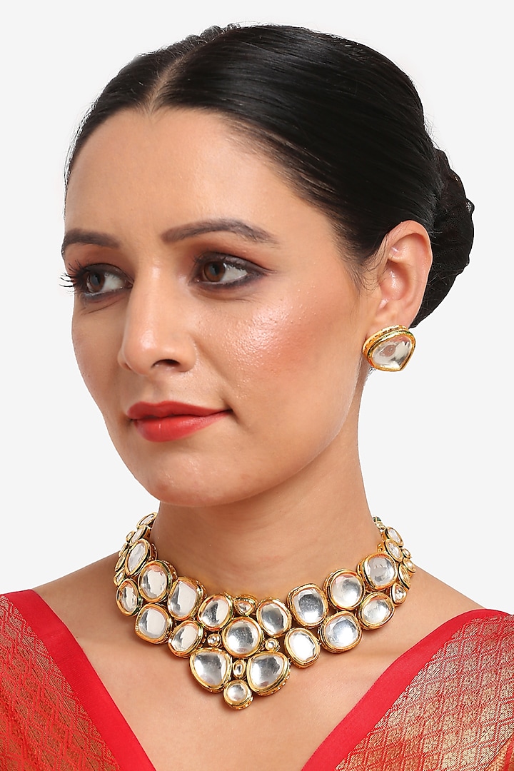 Gold Finish Kundan Polki Choker Necklace Set Design By Ruby Raang At