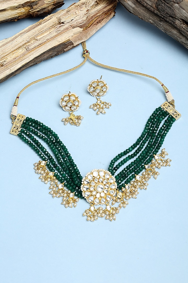 Indian Necklace Amazon Polki Jewellery Gold Finish Kundan Polki