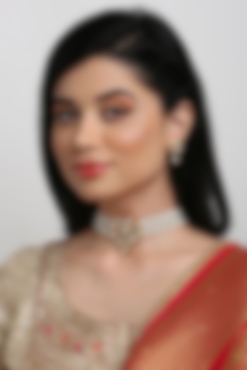 Gold Finish Kundan Polki & Pearl Choker Necklace Set by Ruby Raang at Pernia's Pop Up Shop