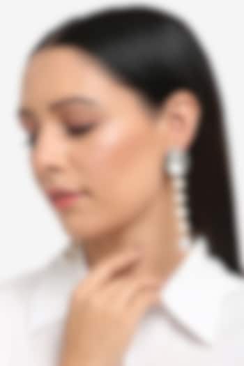 Black Rhdoium Finish Kundan Polki & Pearl Drop Dangler Earrings by Ruby Raang at Pernia's Pop Up Shop