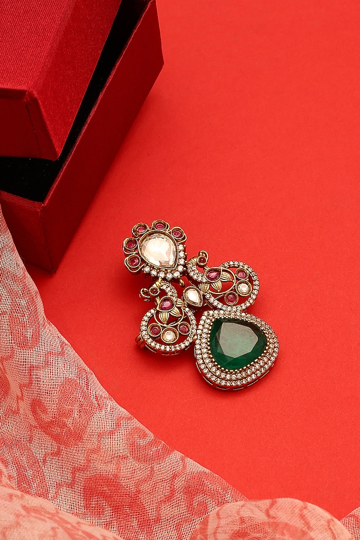Gold Finish Kundan Polki & Multi-Colored Brooch by Ruby Raang at Pernia's Pop Up Shop