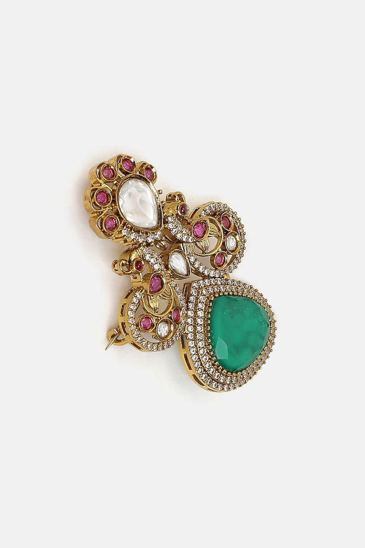 Gold Finish Kundan Polki & Multi-Colored Brooch by Ruby Raang at Pernia's Pop Up Shop