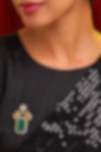 Gold Finish Kundan Polki & Emerald Stone Brooch by Ruby Raang at Pernia's Pop Up Shop