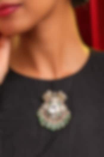 Gold Finish Kundan Polki & Mint Green Drop Brooch by Ruby Raang at Pernia's Pop Up Shop