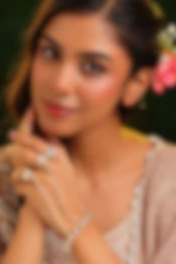 Gold Finish Kundan Polki & Crystal Hathphool by Ruby Raang at Pernia's Pop Up Shop