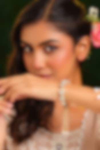 Gold Finish Kundan Polki & Green Stone Handcrafted Bracelet by Ruby Raang at Pernia's Pop Up Shop