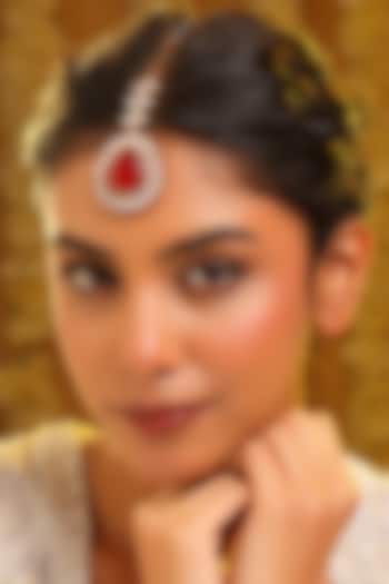 Gold Finish Kundan Polki & Red Stone Maangtikka by Ruby Raang at Pernia's Pop Up Shop