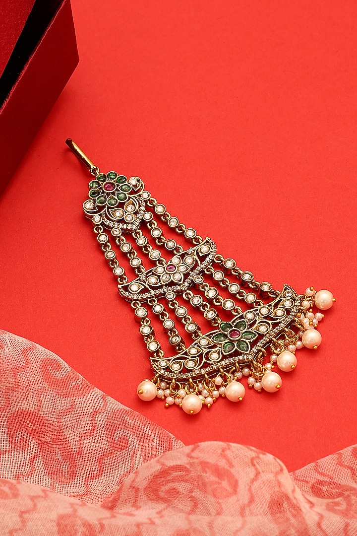 Gold Finish Kundan Polki & Emerald Stone Pasa by Ruby Raang at Pernia's Pop Up Shop