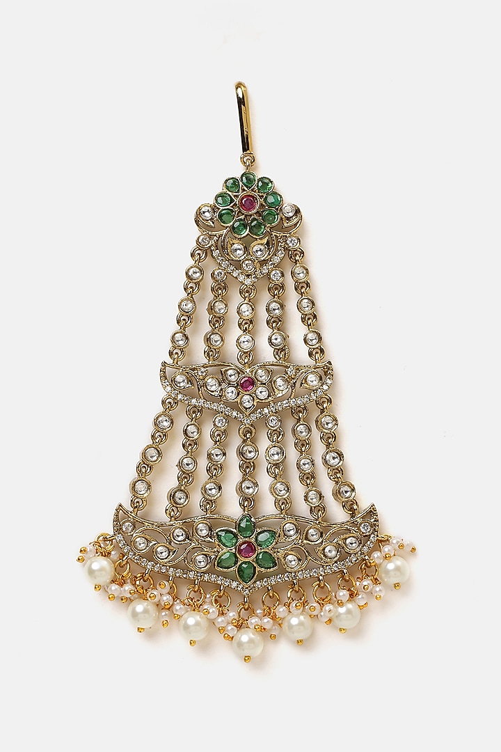 Gold Finish Kundan Polki & Emerald Stone Pasa by Ruby Raang at Pernia's Pop Up Shop