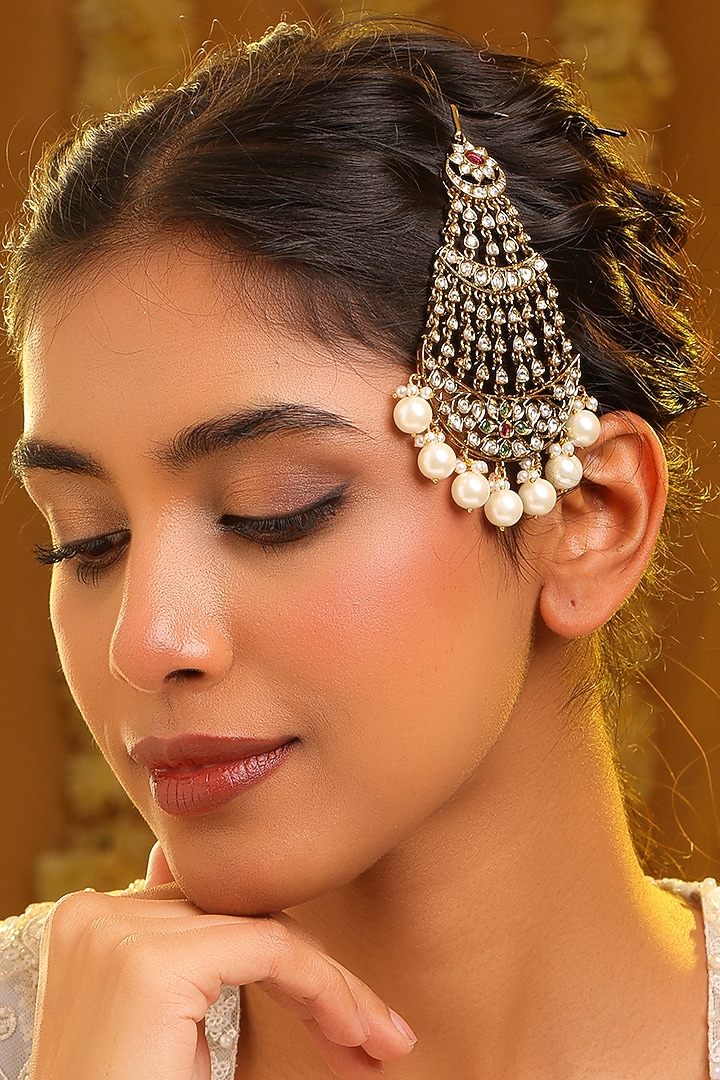 Gold Finish Kundan Polki & Pearl Pasa by Ruby Raang at Pernia's Pop Up Shop