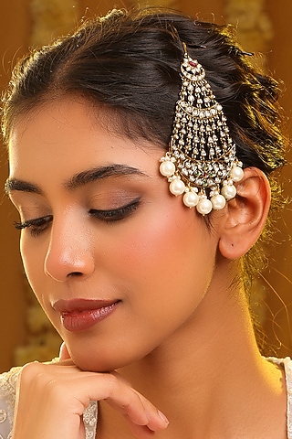 Gold Finish Kundan Polki & Pearl Pasa by Ruby Raang