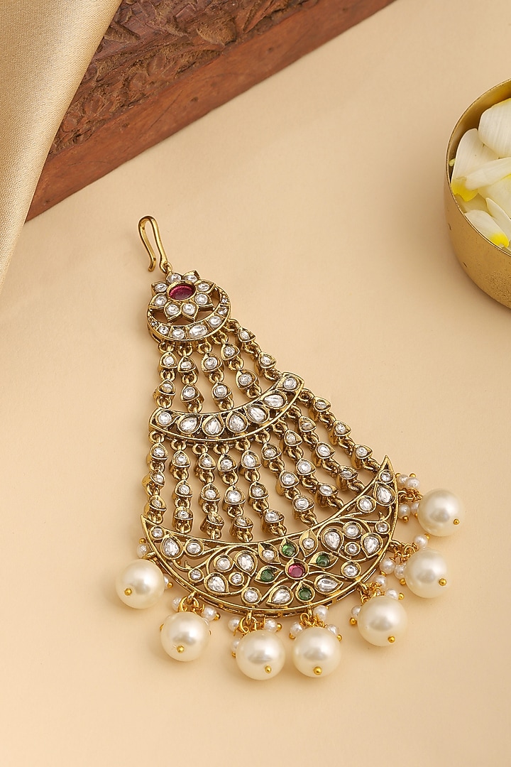 Gold Finish Kundan Polki & Pearl Pasa by Ruby Raang at Pernia's Pop Up Shop