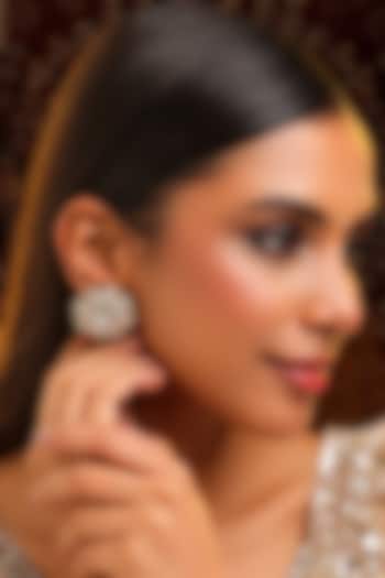Gold Finish Kundan Polki & Crystal Floral Stud Earrings by Ruby Raang at Pernia's Pop Up Shop