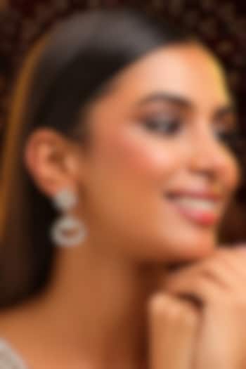 Gold Finish Kundan Polki & Crystal Dangler Earrings by Ruby Raang at Pernia's Pop Up Shop