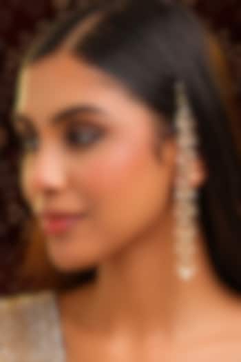 Gold Finish Kundan Polki & Green Stone Earcuffs (Set Of 2) by Ruby Raang at Pernia's Pop Up Shop