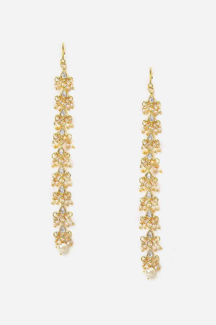 Gold Finish Kundan Polki & Green Stone Earcuffs (Set Of 2) by Ruby Raang at Pernia's Pop Up Shop