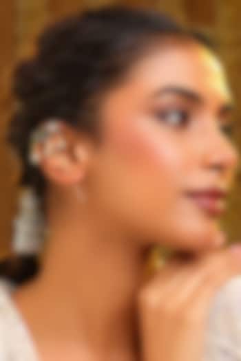 Gold Finish Kundan Polki & Green Stone Earcuffs (Set Of 2) by Ruby Raang at Pernia's Pop Up Shop