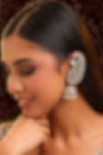 Gold Finish Kundan Polki & Pearl Jhumka Earrings by Ruby Raang at Pernia's Pop Up Shop