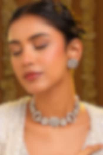 Gold Finish Kundan Polki & Pearl Choker Necklace Set by Ruby Raang at Pernia's Pop Up Shop