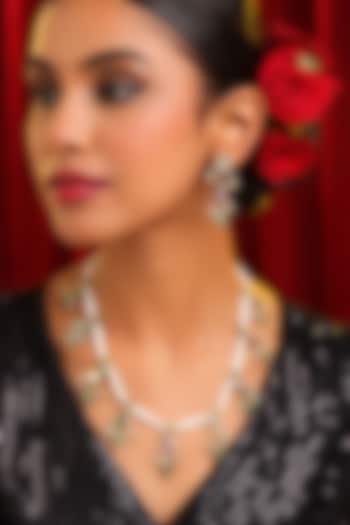 Gold Finish Kundan Polki & Gemstone Necklace Set by Ruby Raang at Pernia's Pop Up Shop