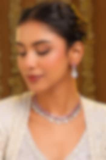 Gold Finish Pink & White Gemstone Necklace Set by Ruby Raang at Pernia's Pop Up Shop