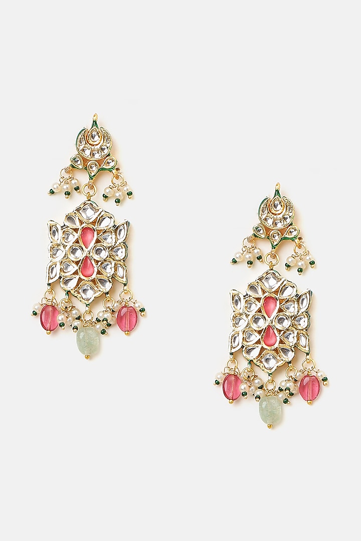 Gold Finish Kundan Polki & Multi-Colored Stone Choker Necklace Set by Ruby Raang at Pernia's Pop Up Shop