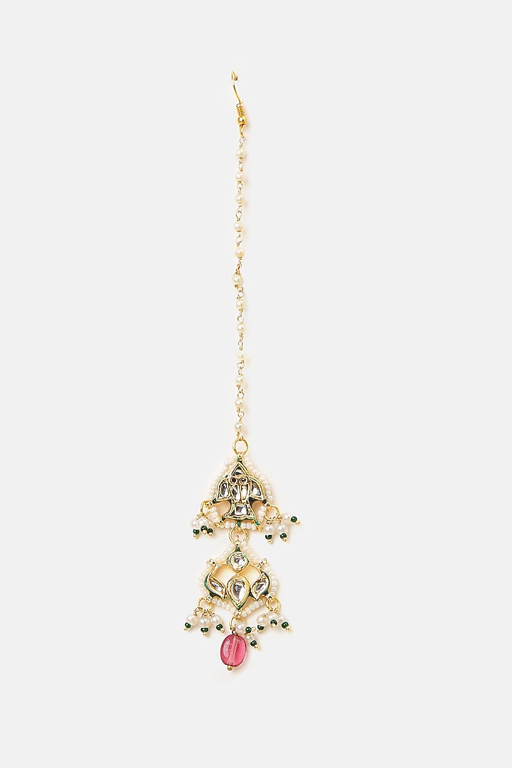 Gold Finish Kundan Polki & Multi-Colored Stone Choker Necklace Set by Ruby Raang at Pernia's Pop Up Shop