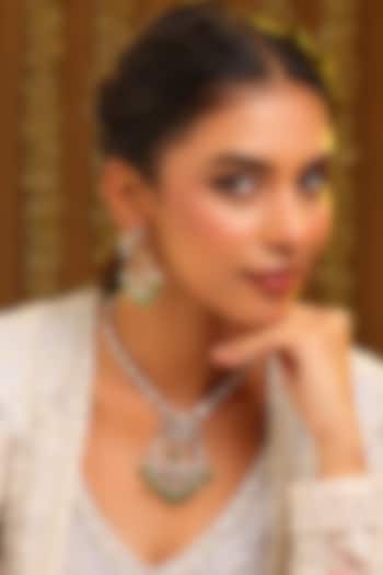 Gold Finish Kundan Polki & Green Stone Pendant Necklace Set by Ruby Raang at Pernia's Pop Up Shop