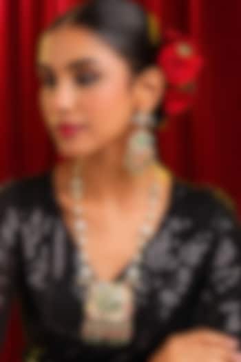 Gold Finish Kundan Polki & Green Stone Pendant Necklace Set by Ruby Raang at Pernia's Pop Up Shop