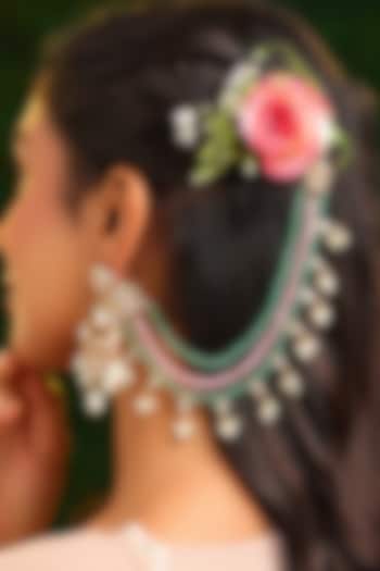 Gold Finish Kundan Polki & Pastel Beaded Earchains (Set Of 2) by Ruby Raang at Pernia's Pop Up Shop